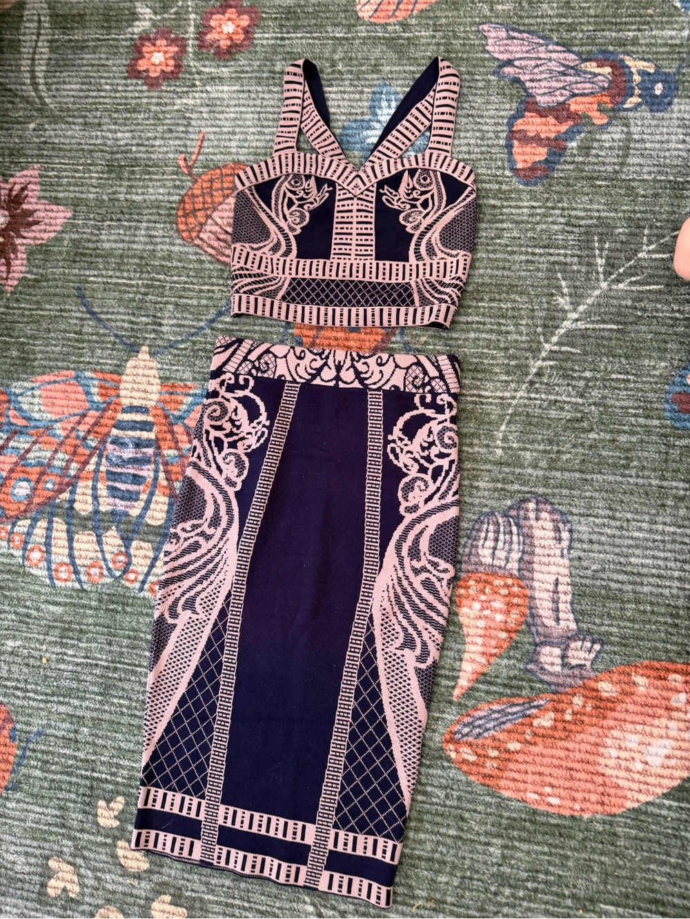 WOW couture Navy and Blush Two-Piece Midi Skirt Set